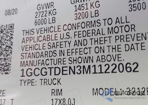 2021 Chevrolet Colorado 4Wd Short Box Z71 from USA, damaged, VIN 1GCGTDEN3M1122062